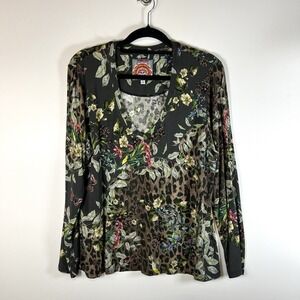 Johnny‎ Was favorite Ash Bird leopard print long sleeve swing top Sz M Boho